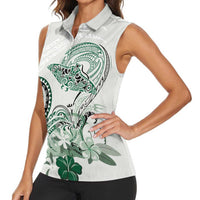 Polynesian Manta Ray Women Sleeveless Polo Shirt Green Floral Turtle Tattoo LT9 - Polynesian Pride