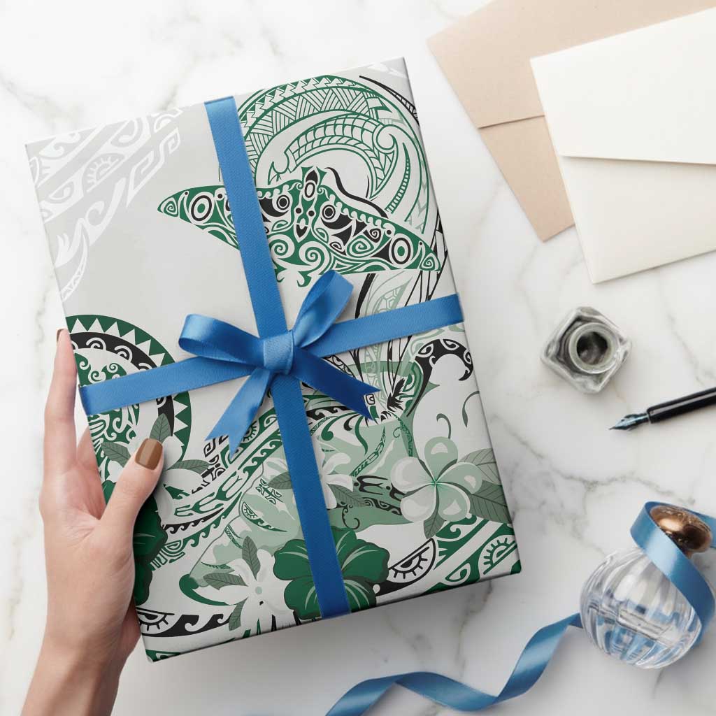 Polynesian Manta Ray Wrapping Paper Green Floral Turtle Tattoo LT9 - Polynesian Pride