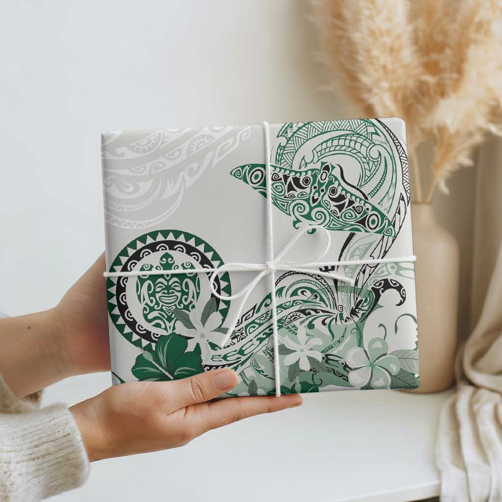 Polynesian Manta Ray Wrapping Paper Green Floral Turtle Tattoo LT9 - Polynesian Pride