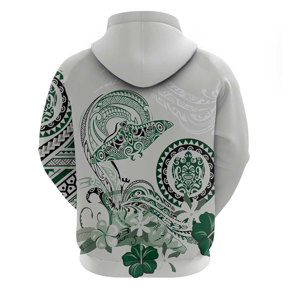 Polynesian Manta Ray Zip Hoodie Green Floral Turtle Tattoo - Polynesian Pride