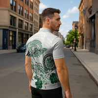 Polynesian Manta Ray Zipper Polo Shirt Green Floral Turtle Tattoo LT9 - Polynesian Pride