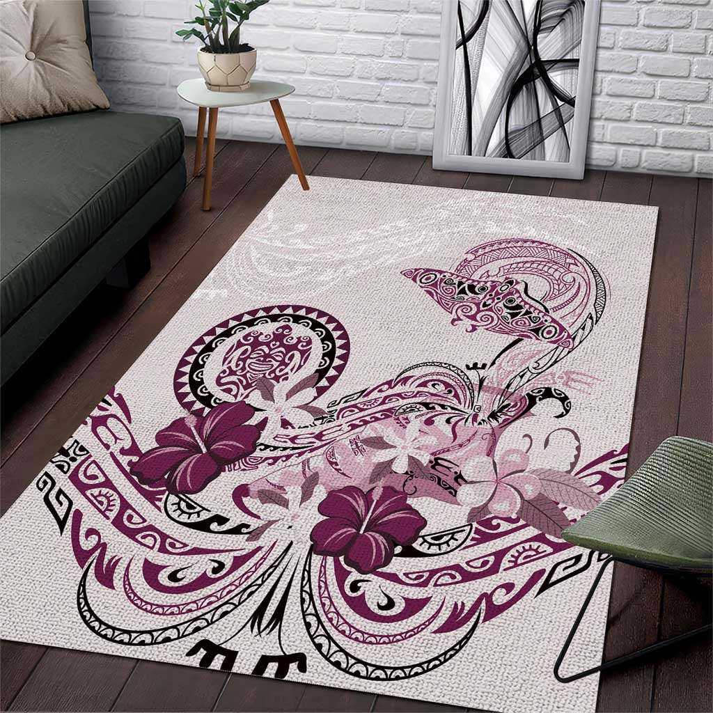 Polynesian Manta Ray Area Rug Pink Floral Turtle Tattoo - Polynesian Pride