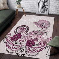Polynesian Manta Ray Area Rug Pink Floral Turtle Tattoo - Polynesian Pride