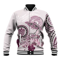 Polynesian Manta Ray Baseball Jacket Pink Floral Turtle Tattoo LT9 Unisex Pink - Polynesian Pride