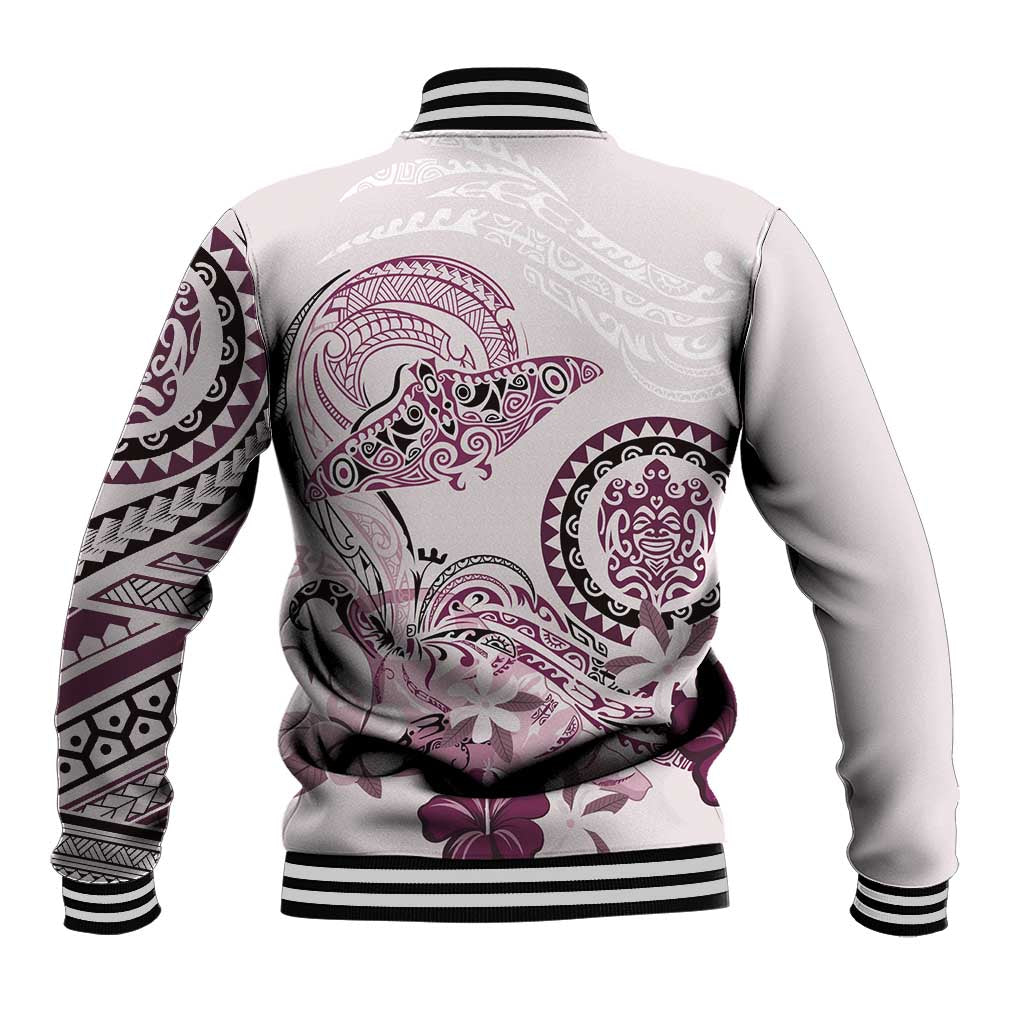 Polynesian Manta Ray Baseball Jacket Pink Floral Turtle Tattoo LT9 - Polynesian Pride