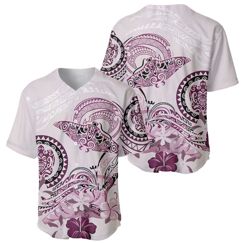 Polynesian Manta Ray Baseball Jersey Pink Floral Turtle Tattoo - Polynesian Pride