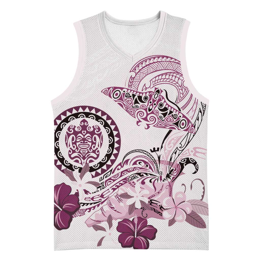 Polynesian Manta Ray Basketball Jersey Pink Floral Turtle Tattoo LT9 Unisex Pink - Polynesian Pride