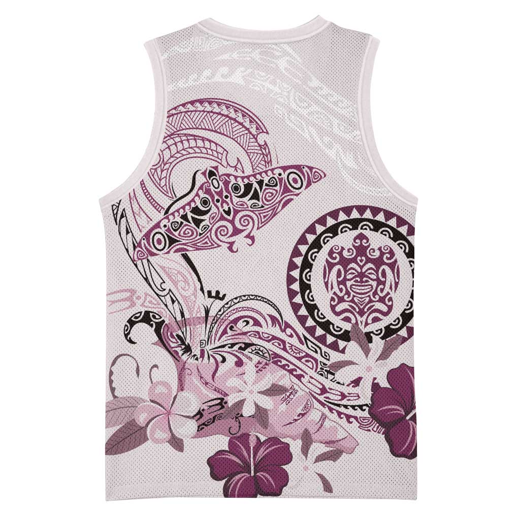 Polynesian Manta Ray Basketball Jersey Pink Floral Turtle Tattoo LT9 - Polynesian Pride