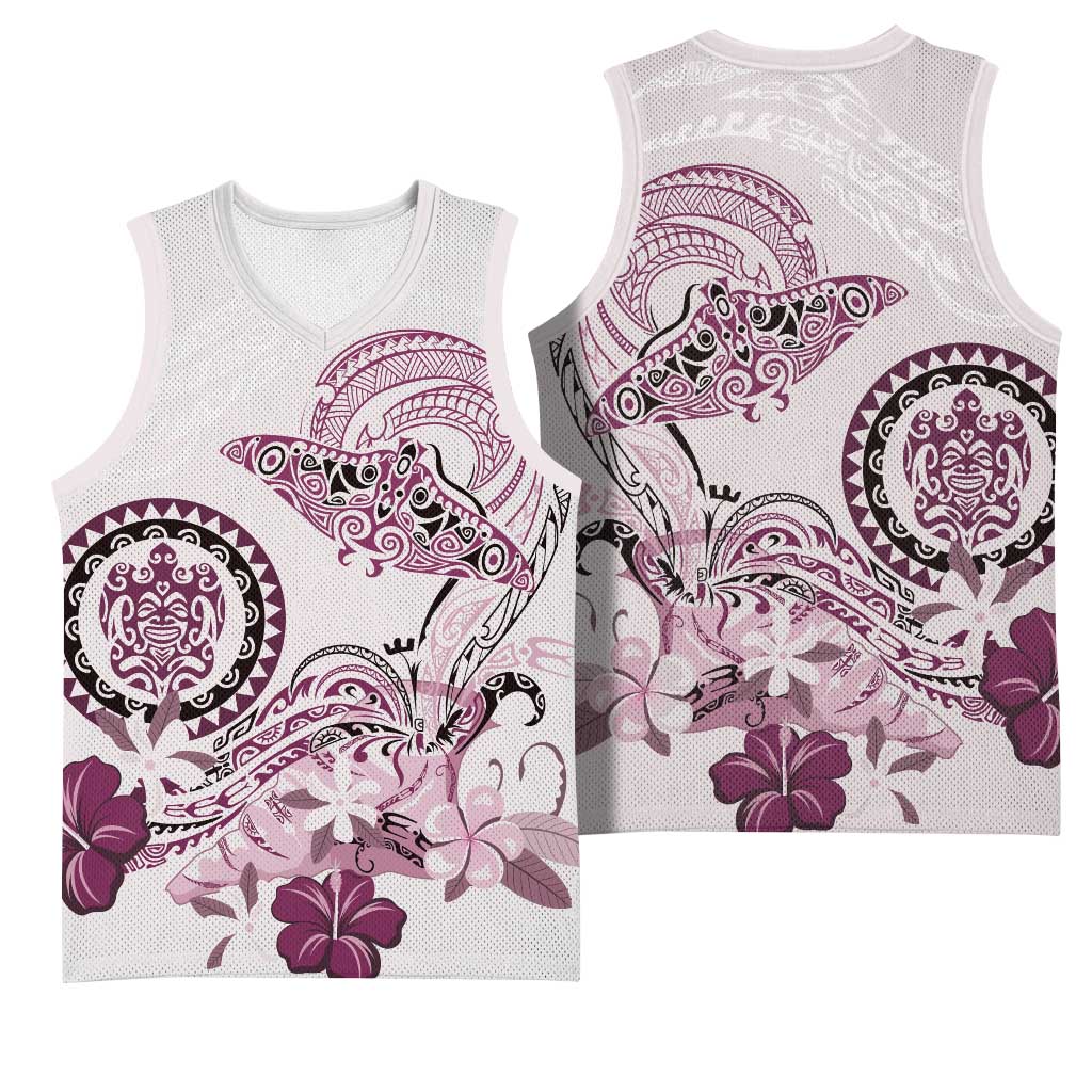 Polynesian Manta Ray Basketball Jersey Pink Floral Turtle Tattoo LT9 - Polynesian Pride