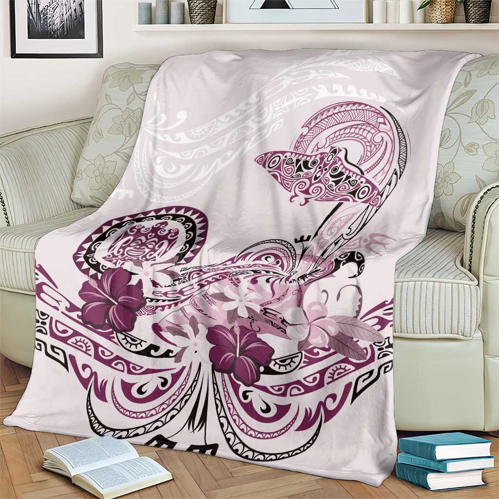 Polynesian Manta Ray Blanket Pink Floral Turtle Tattoo - Polynesian Pride