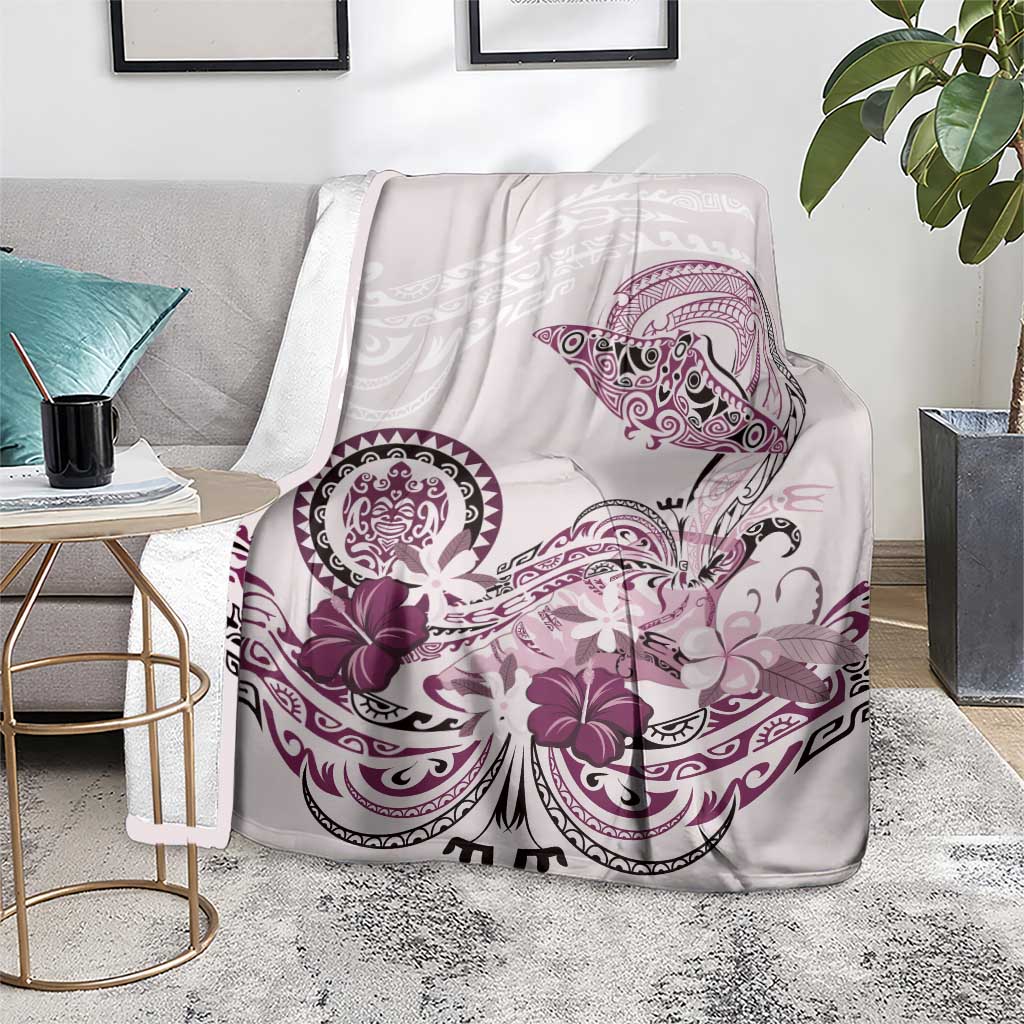 Polynesian Manta Ray Blanket Pink Floral Turtle Tattoo - Polynesian Pride