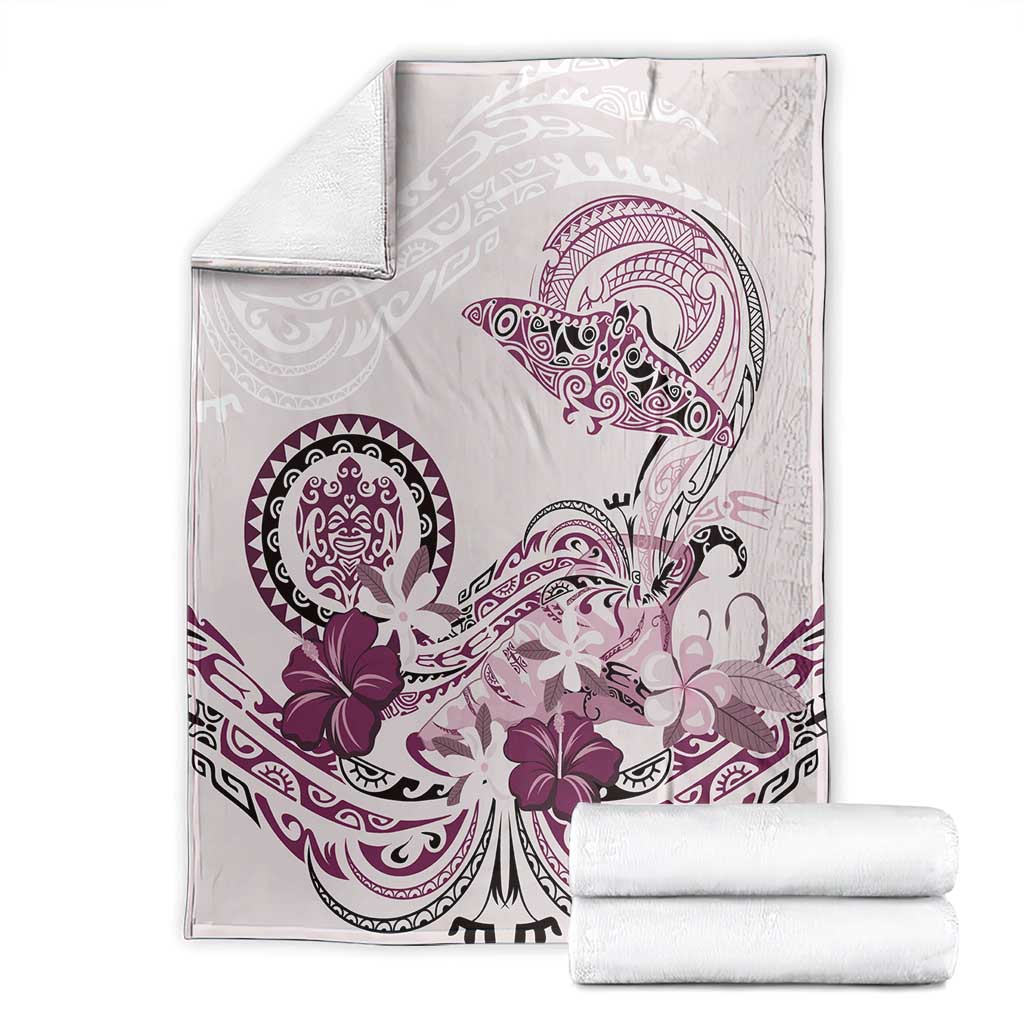 Polynesian Manta Ray Blanket Pink Floral Turtle Tattoo - Polynesian Pride
