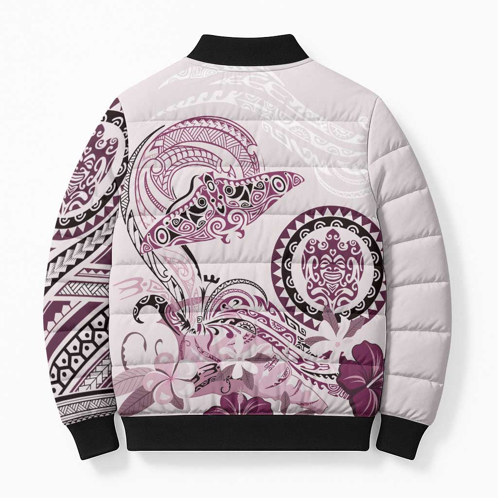 Polynesian Manta Ray Bomber Puffer Jacket Pink Floral Turtle Tattoo LT9 - Polynesian Pride