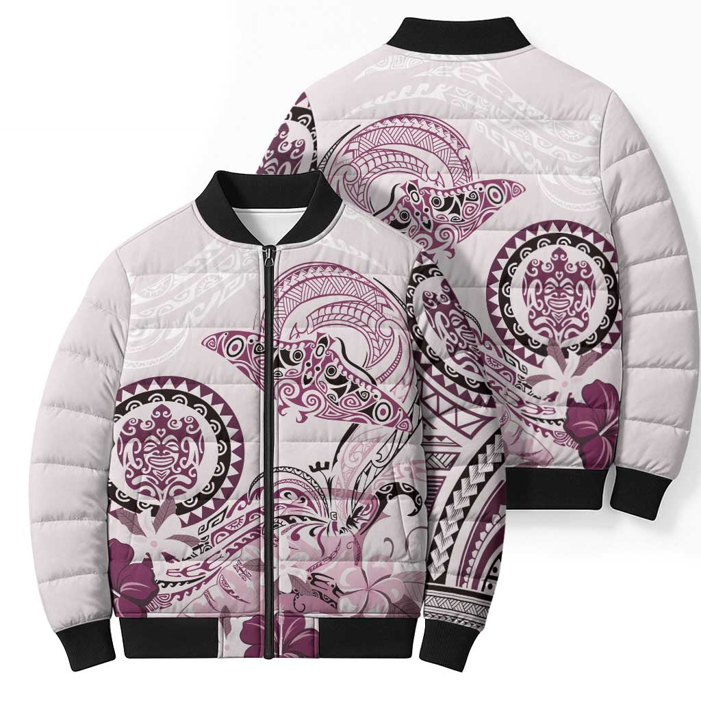 Polynesian Manta Ray Bomber Puffer Jacket Pink Floral Turtle Tattoo LT9 - Polynesian Pride