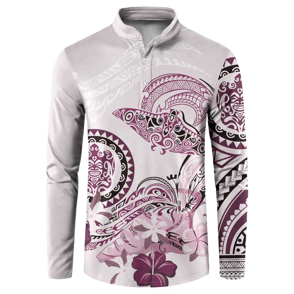 Polynesian Manta Ray Button Sweatshirt Pink Floral Turtle Tattoo LT9 Pink - Polynesian Pride