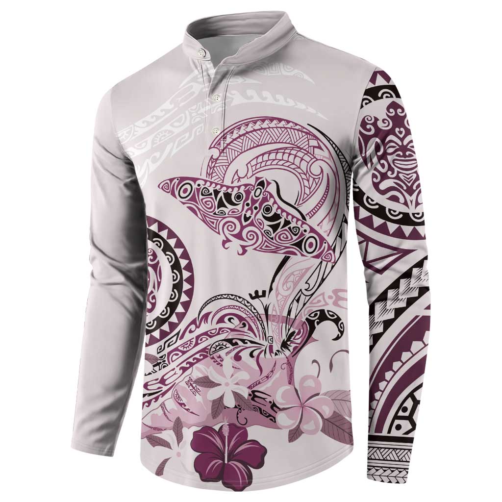Polynesian Manta Ray Button Sweatshirt Pink Floral Turtle Tattoo LT9 - Polynesian Pride