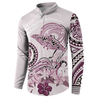 Polynesian Manta Ray Button Sweatshirt Pink Floral Turtle Tattoo LT9 - Polynesian Pride