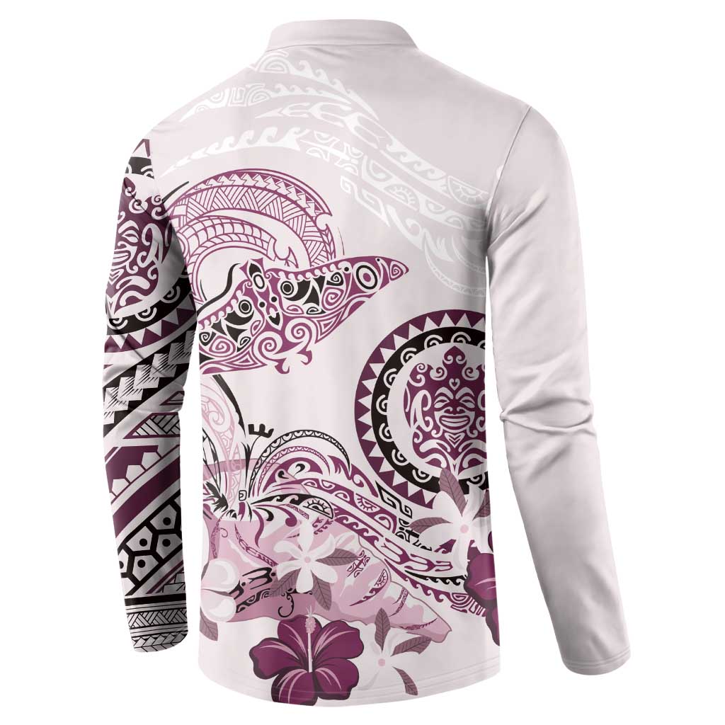 Polynesian Manta Ray Button Sweatshirt Pink Floral Turtle Tattoo LT9 - Polynesian Pride