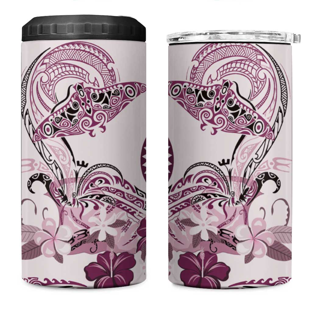 Polynesian Manta Ray 4 in 1 Can Cooler Tumbler Pink Floral Turtle Tattoo LT9 One Size: 16 oz Pink - Polynesian Pride