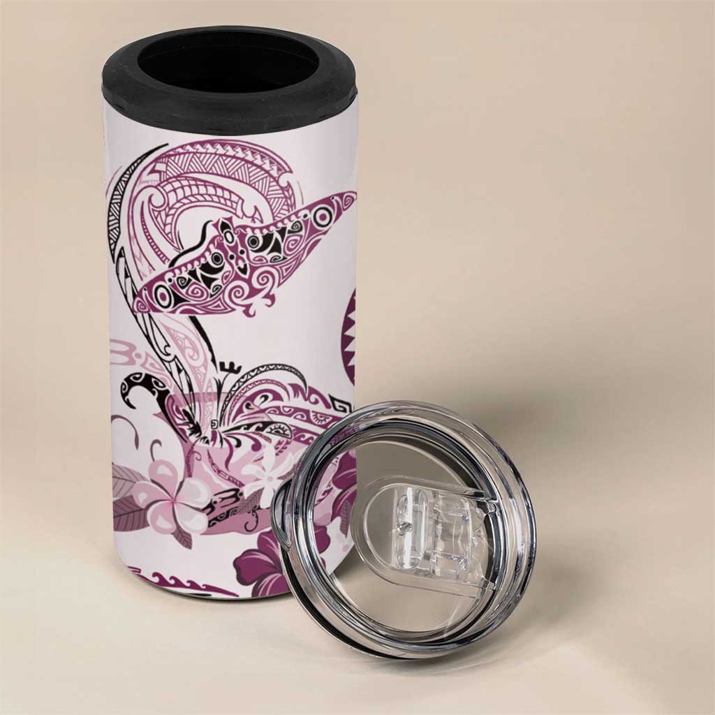 Polynesian Manta Ray 4 in 1 Can Cooler Tumbler Pink Floral Turtle Tattoo LT9 - Polynesian Pride