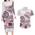 Polynesian Manta Ray Couples Matching Long Sleeve Bodycon Dress and Hawaiian Shirt Pink Floral Turtle Tattoo - Polynesian Pride