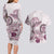 Polynesian Manta Ray Couples Matching Long Sleeve Bodycon Dress and Hawaiian Shirt Pink Floral Turtle Tattoo - Polynesian Pride
