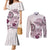 Polynesian Manta Ray Couples Matching Mermaid Dress and Long Sleeve Button Shirt Pink Floral Turtle Tattoo - Polynesian Pride