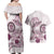 Polynesian Manta Ray Couples Matching Off Shoulder Maxi Dress and Hawaiian Shirt Pink Floral Turtle Tattoo - Polynesian Pride