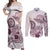 Polynesian Manta Ray Couples Matching Off Shoulder Maxi Dress and Long Sleeve Button Shirt Pink Floral Turtle Tattoo - Polynesian Pride