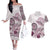 Polynesian Manta Ray Couples Matching Off The Shoulder Long Sleeve Dress and Hawaiian Shirt Pink Floral Turtle Tattoo - Polynesian Pride