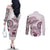 Polynesian Manta Ray Couples Matching Off The Shoulder Long Sleeve Dress and Long Sleeve Button Shirt Pink Floral Turtle Tattoo - Polynesian Pride
