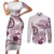 Polynesian Manta Ray Couples Matching Short Sleeve Bodycon Dress and Long Sleeve Button Shirt Pink Floral Turtle Tattoo - Polynesian Pride
