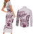 Polynesian Manta Ray Couples Matching Short Sleeve Bodycon Dress and Long Sleeve Button Shirt Pink Floral Turtle Tattoo - Polynesian Pride