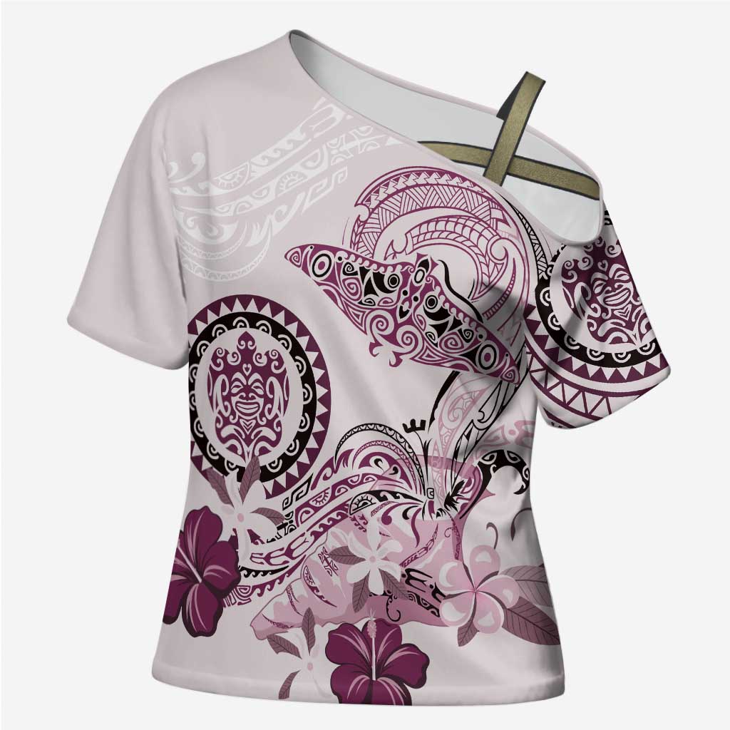 Polynesian Manta Ray Cross Shoulder Shirt Pink Floral Turtle Tattoo LT9 Female Pink - Polynesian Pride