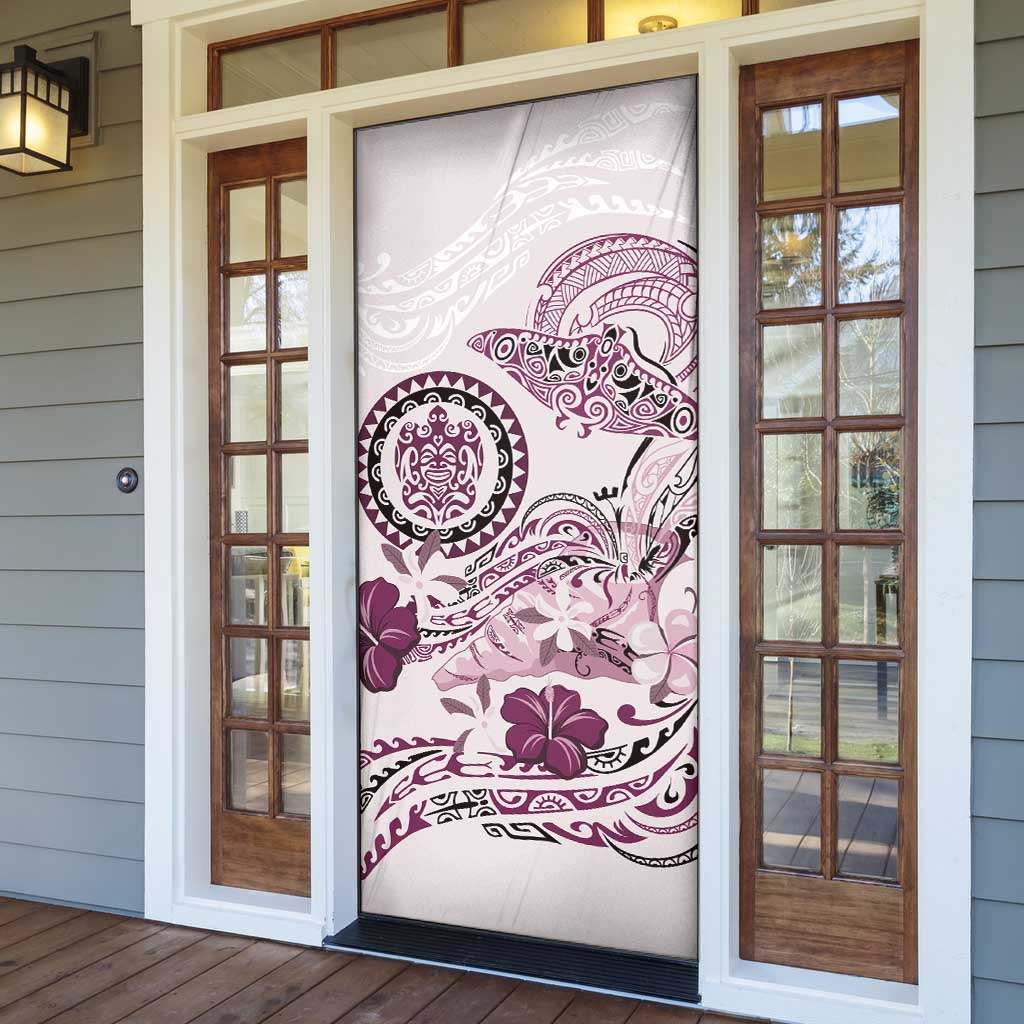 Polynesian Manta Ray Door Cover Pink Floral Turtle Tattoo - Polynesian Pride