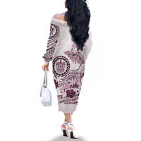 Polynesian Manta Ray Family Matching Off The Shoulder Long Sleeve Dress and Hawaiian Shirt Pink Floral Turtle Tattoo - Polynesian Pride