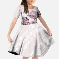 Polynesian Manta Ray Family Matching Puletasi and Hawaiian Shirt Pink Floral Turtle Tattoo LT9 Daughter's Dress Pink - Polynesian Pride