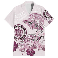 Polynesian Manta Ray Family Matching Puletasi and Hawaiian Shirt Pink Floral Turtle Tattoo LT9 Dad's Shirt - Short Sleeve Pink - Polynesian Pride
