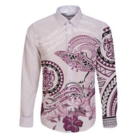 Polynesian Manta Ray Family Matching Puletasi and Hawaiian Shirt Pink Floral Turtle Tattoo LT9 Dad's Shirt - Long Sleeve Pink - Polynesian Pride