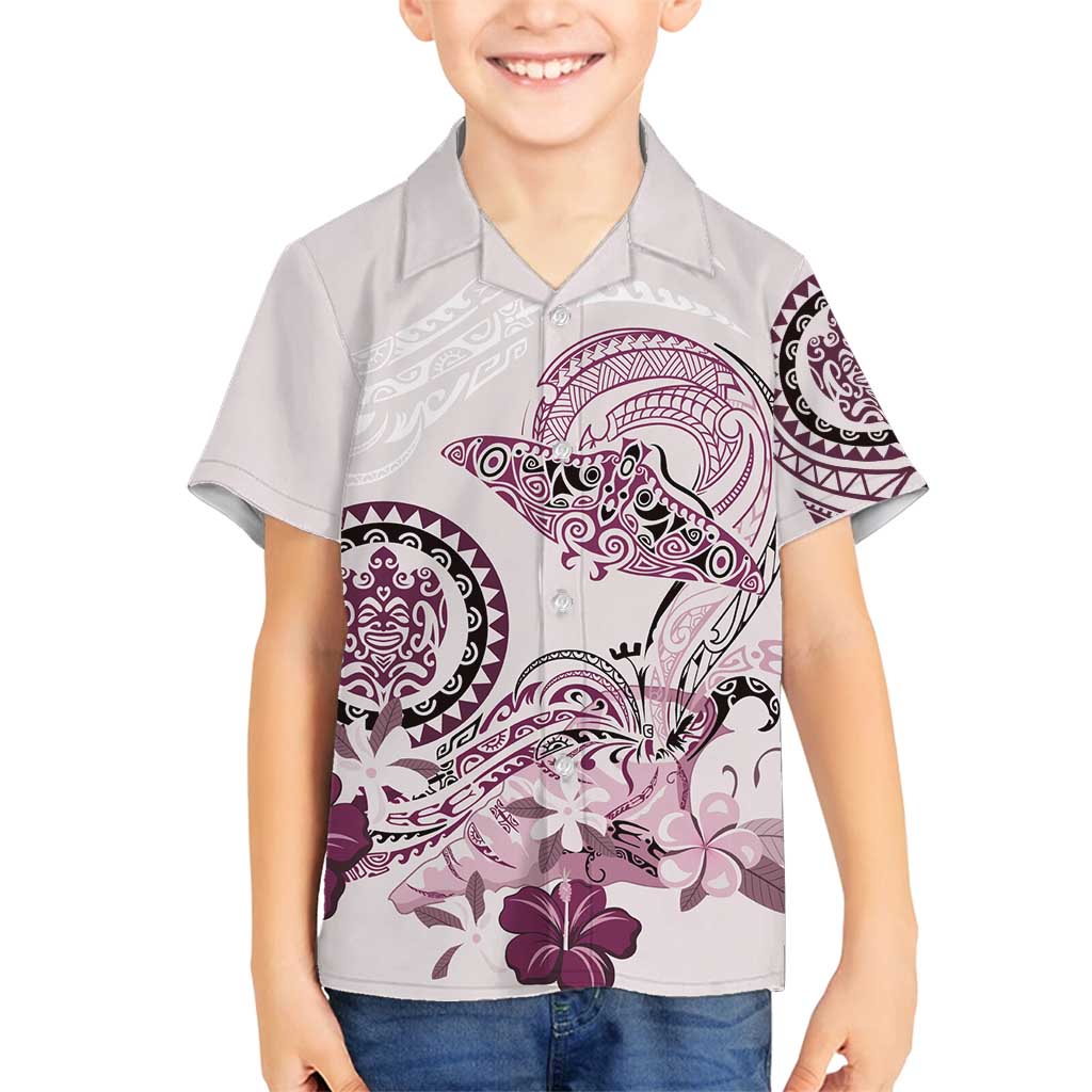 Polynesian Manta Ray Family Matching Puletasi and Hawaiian Shirt Pink Floral Turtle Tattoo LT9 Son's Shirt Pink - Polynesian Pride