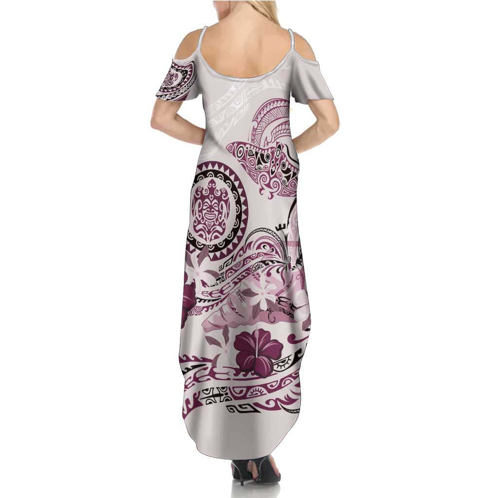 Polynesian Manta Ray Family Matching Summer Maxi Dress and Hawaiian Shirt Pink Floral Turtle Tattoo - Polynesian Pride