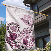 Polynesian Manta Ray Garden Flag Pink Floral Turtle Tattoo - Polynesian Pride