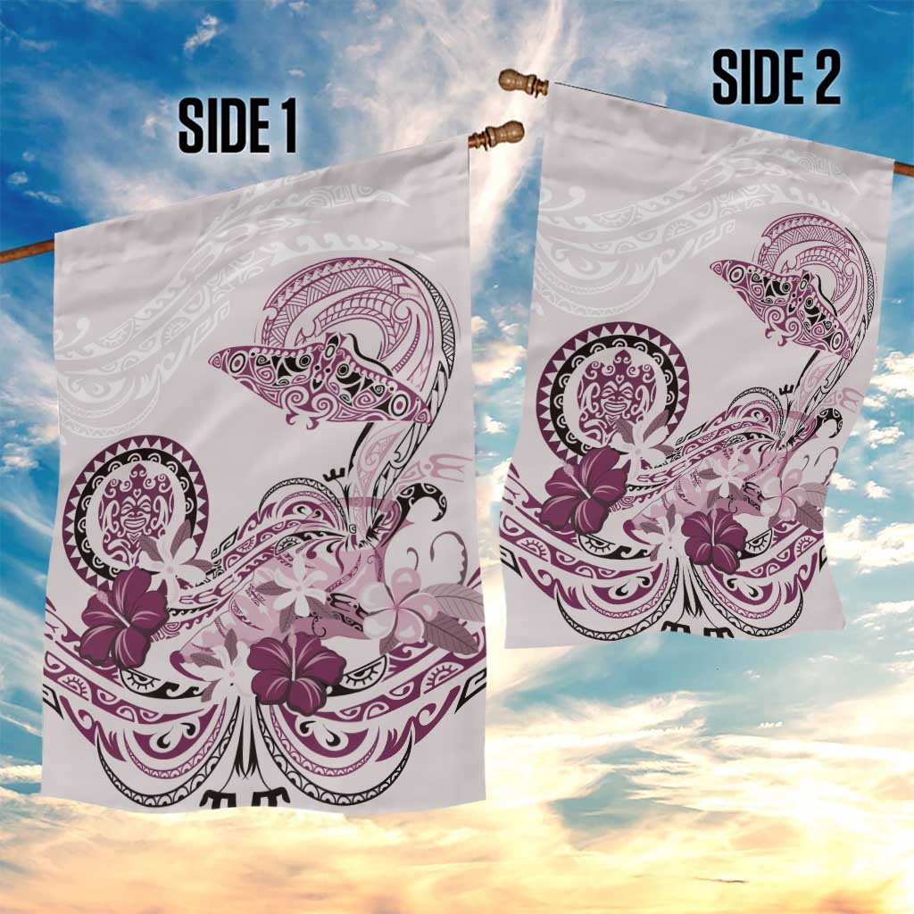 Polynesian Manta Ray Garden Flag Pink Floral Turtle Tattoo - Polynesian Pride