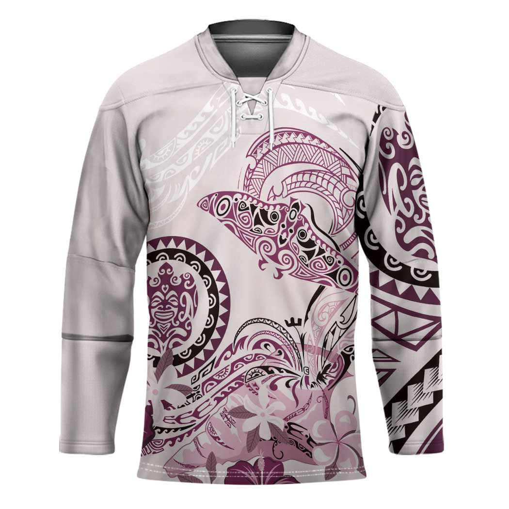 Polynesian Manta Ray Hockey Jersey Pink Floral Turtle Tattoo LT9 Unisex Pink - Polynesian Pride