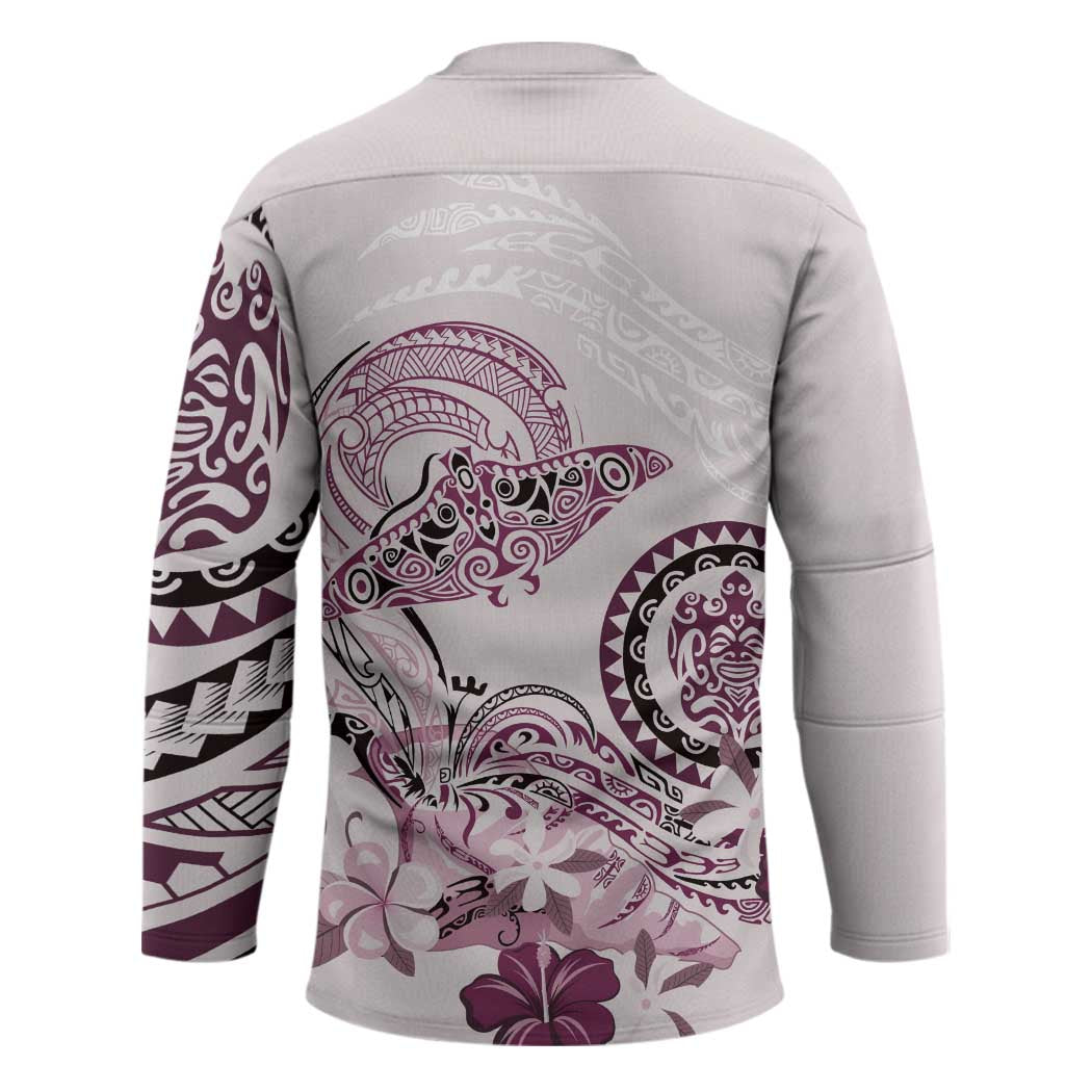 Polynesian Manta Ray Hockey Jersey Pink Floral Turtle Tattoo LT9 - Polynesian Pride