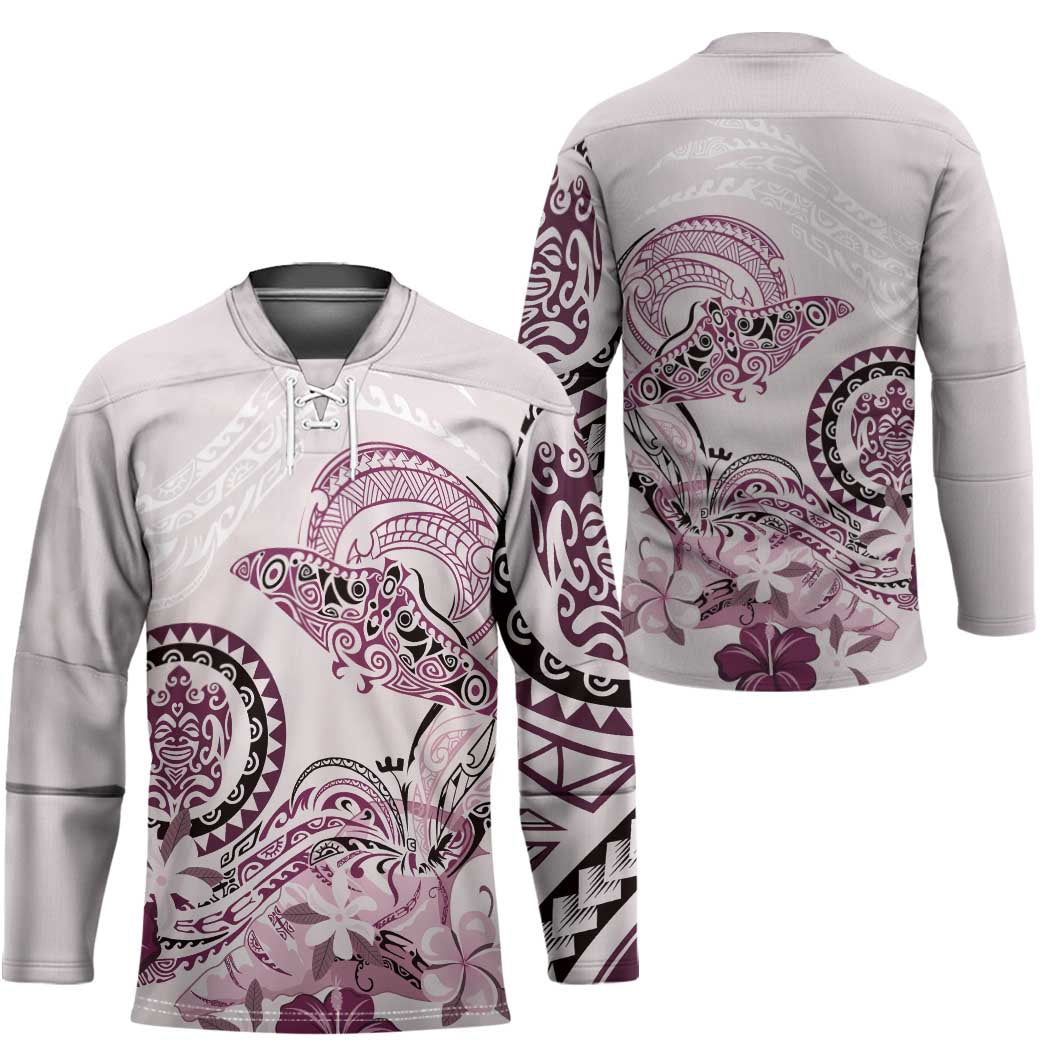 Polynesian Manta Ray Hockey Jersey Pink Floral Turtle Tattoo LT9 - Polynesian Pride