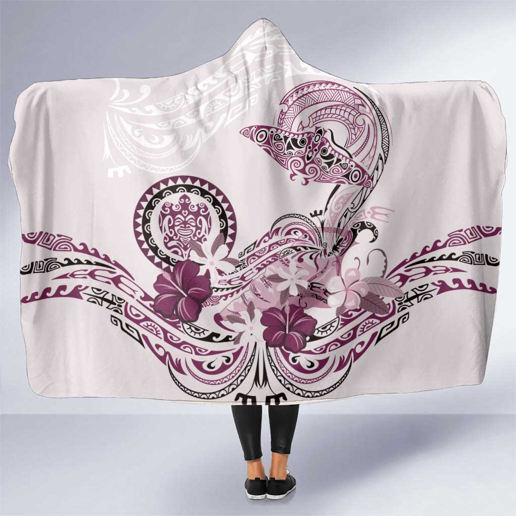 Polynesian Manta Ray Hooded Blanket Pink Floral Turtle Tattoo - Polynesian Pride