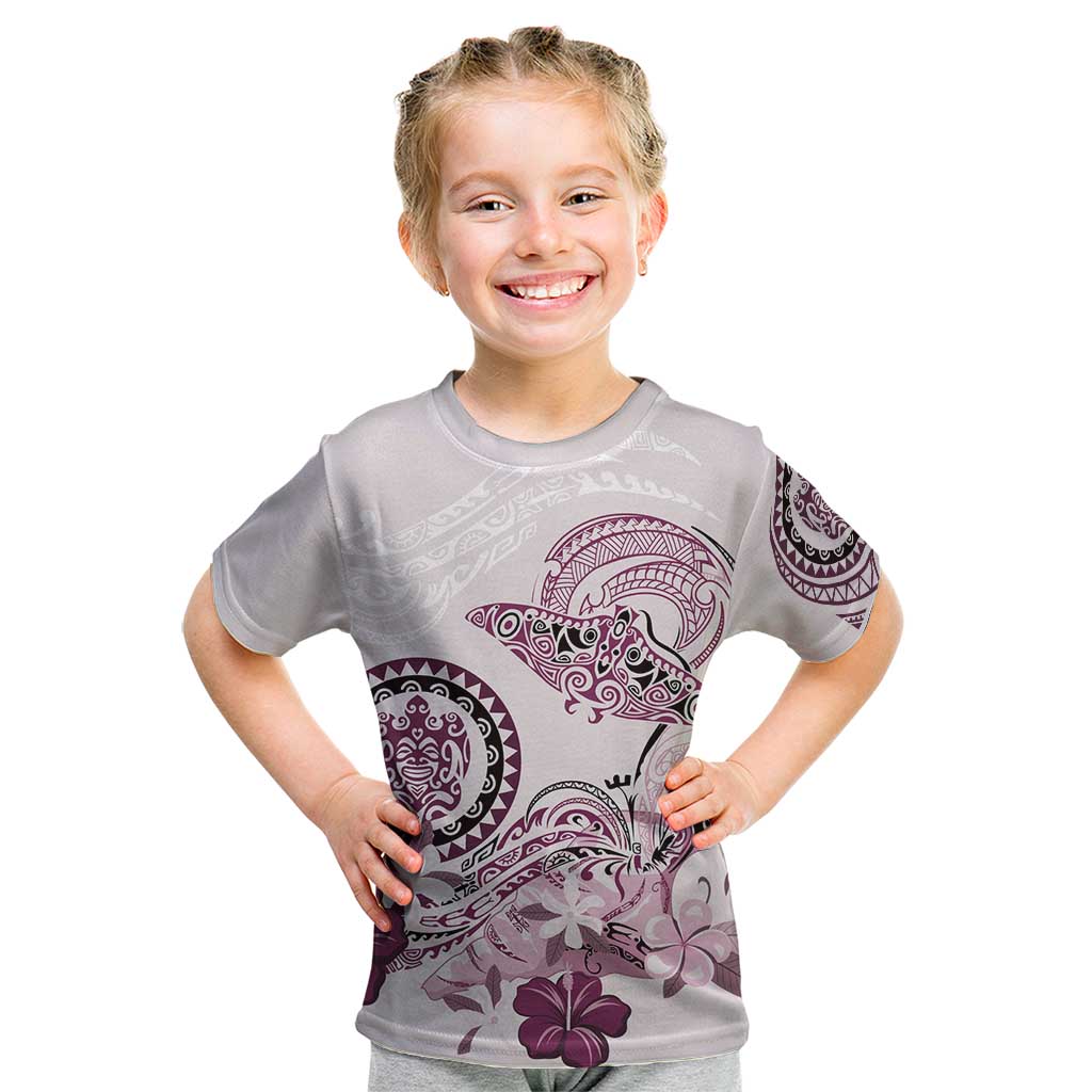 Polynesian Manta Ray Kid T Shirt Pink Floral Turtle Tattoo - Polynesian Pride