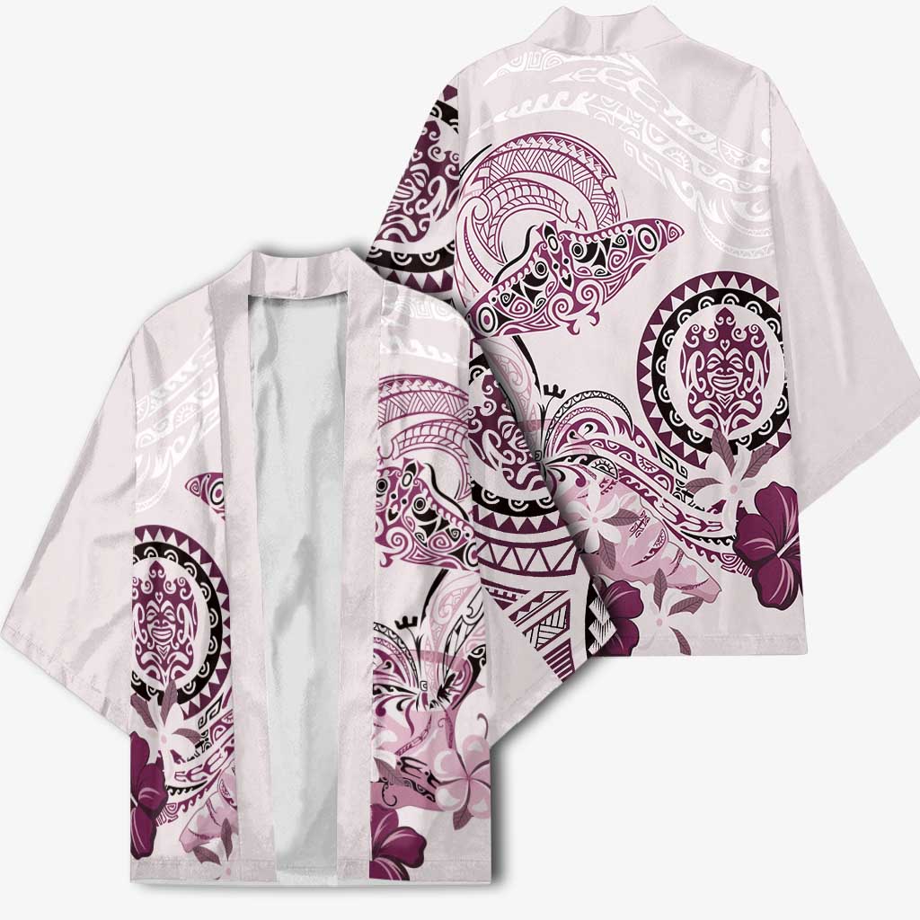 Polynesian Manta Ray Kimono Pink Floral Turtle Tattoo - Polynesian Pride