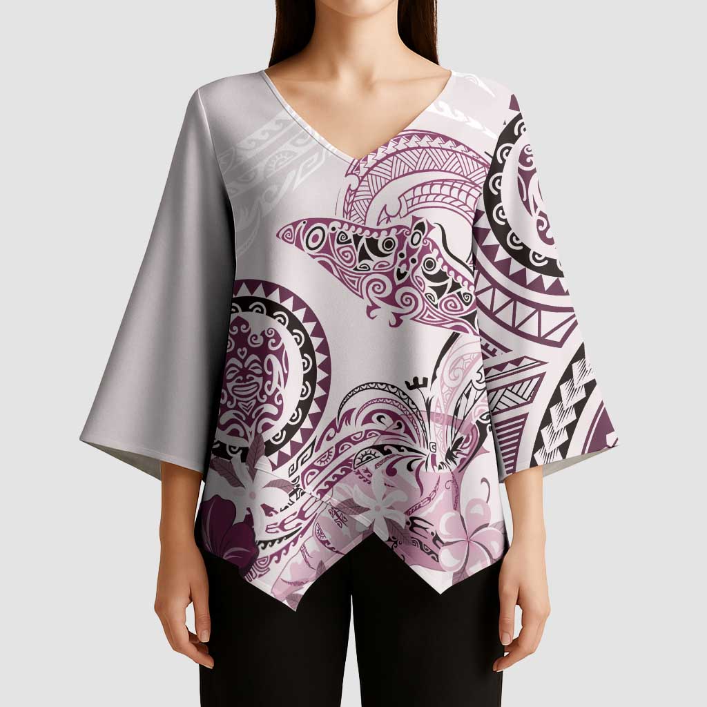 Polynesian Manta Ray Kimono Sleeve Blouse Pink Floral Turtle Tattoo LT9 - Polynesian Pride